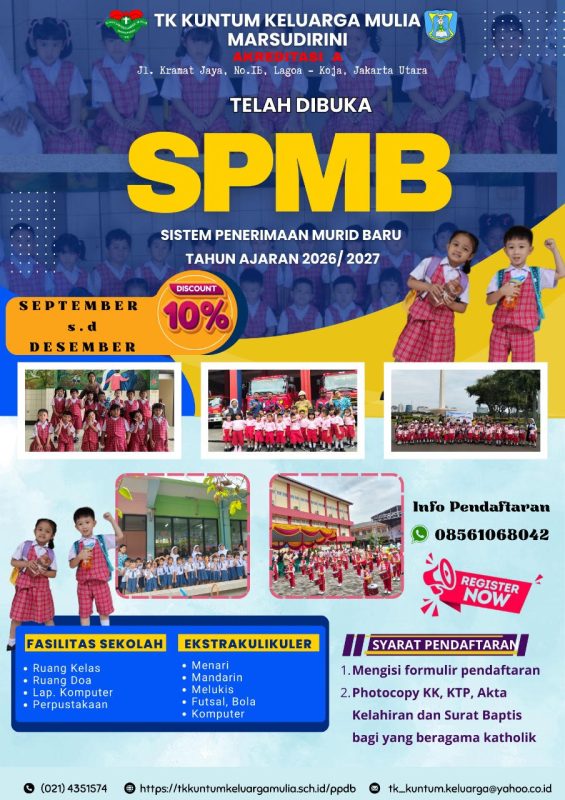 Pendaftaran TK Marsudirini Koja Jakarta Utara